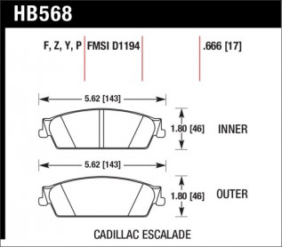 Тормозные колодки HAWK HPS СADILLAC Escalade/GMC/Chevy задние HAWK HB568F.666 - Фото 1