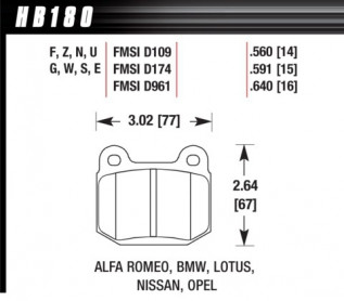 Тормозные колодки HAWK HP+ EVO/WRX/350Z, задние HB180N.560 - Фото 1