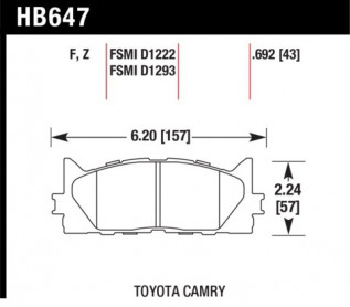 Тормозные колодки HAWK HPS Camry 40/50/60 передние HB647F.692 - Фото 1